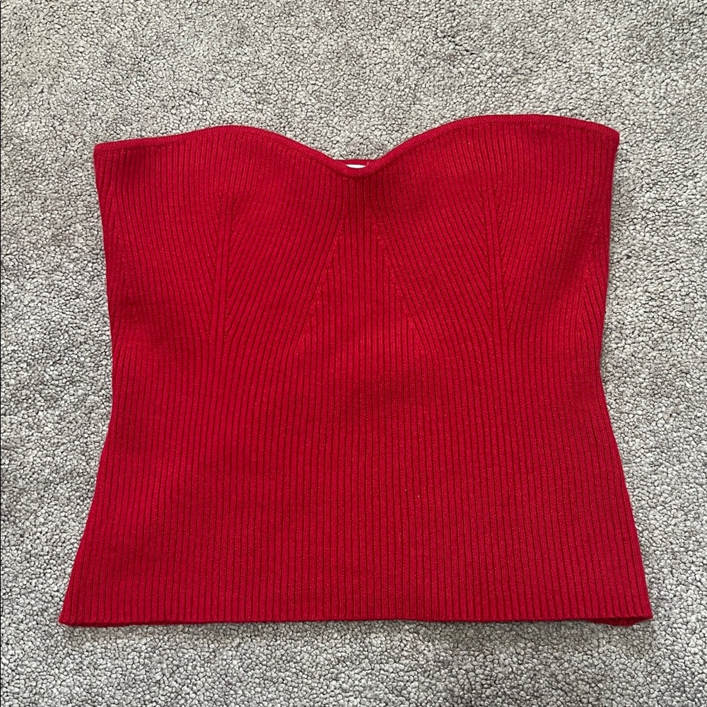 Reformation Red Strapless Ribbed Crop Top - Picture 3 of 6